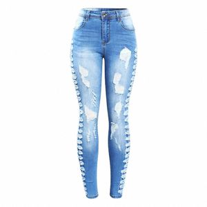 2145 Youax New Arrived Stretchy Ripped Jeans Woman Side Distred Denim Skinny Pencil Pants Trousers For Women j5VC#