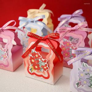 Confezione regalo Mazzo di fiori viola Scatola per imballaggio di caramelle Sacchetti di carta Baby Shower Festa di compleanno Regali di nozze per gli ospiti