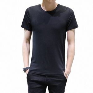 男性スリムTシャツの男性プレーンティー標準空白TシャツブラックホワイトティートップS2JH＃