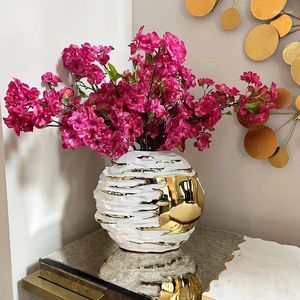 Vaser guld keramisk vas rund ihålig rutig blommor arrangemang tillbehör heminredning dekoration terrarium krukor