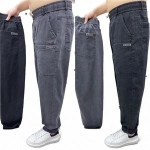 Nova primavera outono coreano baggy seis bolsos hip-hop cordão masculino luxo denim trabalho wear carga casual jogger haren calças jeans p79c #