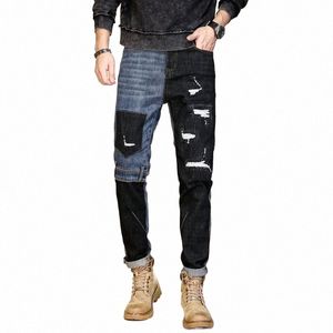 Persalized New and Handume 2023 Embroidery Print Pattern Retro Men's Jeans Youth Elastic Trend Ripped Jeans Jeans Print U7b9＃