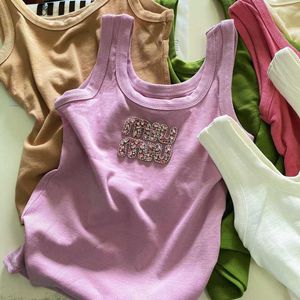 Kvinnors T -shirtdesigner Tee Summer Miui Nail Bead Letter Heavy Industry Tight Fiting Vest Ny Slimming Suspender Bottom Sleeveless Top 744