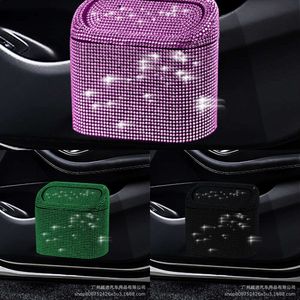 Upgrade Diamond Car Trash Can Crystal Organizer Bin With Lid Leakproof Mini Vehicle Trash Bin Glitter Garbage Organizer Container