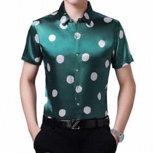 Letnie męskie kropki koszule męskie kropki drukujące jedwabne ubrania fi krótkie satynowe satynowe satynowe koszule g2yf#