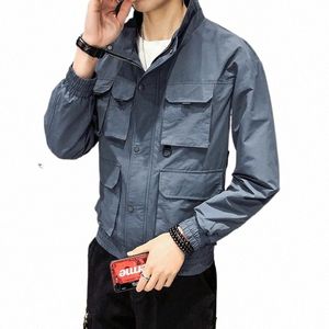 Ins Männer Mantel Koreanische Trend Taschen Casual Cargo Jacke Frühling Und Herbst Kurze Lose Fi Top Bomber Jacke Männer Oberbekleidung 929X #