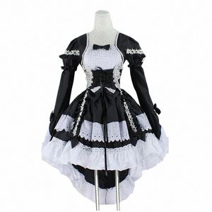 lolita Tail Swallow Dr Corset Cincher Lace Dr Maid Costume Women Gothic High Low Outfit Cott Lg Hem For Girls E1Uk#