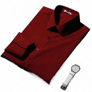 Camisa Roja de Manga Larga Para Hombre、Traje de Ncios Ajustado、Ropa Grande Para Hombre O0wi＃