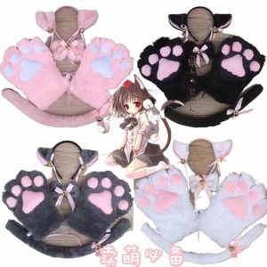 Anime Cosplay Costume Accory Saç Giyim Saç Bantları Kedi Kulakları Neko Fantasy Set Hizmetçisi Lolita Peluş Eldiven Kuyruk Pençe Kulak J4ys#