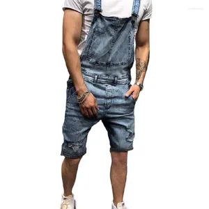 Men's Jeans High Street Ripped Short Denim Bib Overalls Fashion Streetwear Workwear Jumpsuits Distressed Suspender Shorts