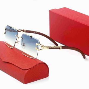 Fashion Mens Designer Square Framegold Plated Rimless Frames Glasses Double Beam Design Wooden Arm Timeless Classic Sunglasses With Box Fast Shipping 10A Gift