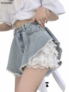летние сексуальные джинсовые шорты женские Harajuku Y2k кружевные из двух частей джинсы с высокой талией Fi уличная одежда женские шикарные широкие брюки короткие брюки u96X #