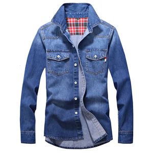 Camicia di jeans da uomo in cotone camicia di jeans moda autunno slim manica lunga camicia da cowboy elegante lavaggio top slim taglia asiatica 3XL 240322