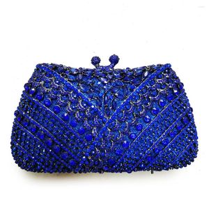Borse da sera Pochette con strass azzurro Borsa con pochette in cristallo oro argento Pochette per feste di design Mini borsa da ballo