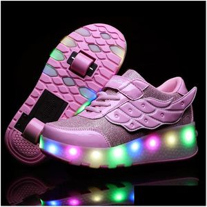 Inline-Rollschuhe verformen zwei Räder leuchtende USB-Lade-Skate-Schuhe Kinder Uni Parkour-Sneaker Drop-Lieferung Sport im Freien Ac Dhcsx