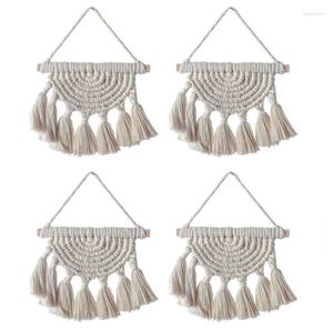 Tapeçarias 4 pacote macrame parede pendurado paisagem tapeçaria decoração boêmia artesanal tecido quarto decoração de casa