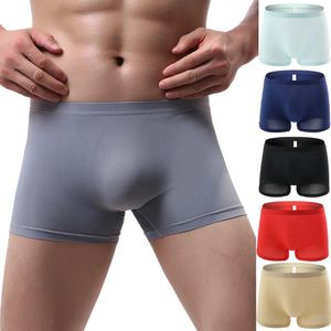 Mutande Intimo Boxe Shorts Cotone da uomo Sexy Colore puro Patchwork traspirante Lingerie di seta ghiacciata Confortevole #2801