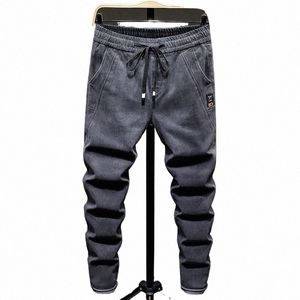 Корейские Fi Мужчины 2024 Тонкие мужские джинсы с эластичной резинкой на талии Джинсовые повседневные брюки на весну-осень Мужские джинсы-шаровары x8T8 #