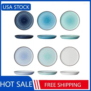 Cookware Sets Porcelain Round Dessert Salad Plates Set Of 6 7.4 Inch Ceramic Dishwasher Oven And Microwave Safe Cool Assorted Colors