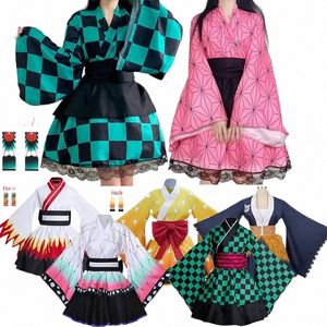 Anime Kamado Tanjirou Cosplay Kostüm Kadınlar için Nezuko Japon Lolita Dres Hizmetçisi Kimos Halen Karnaval Kıyafetleri U2DI#