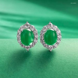 Stud Earrings SpringLady 2024 925 Silver Full Diamond Inlaid 8 10 Imitation Jade Medal Rich Women's Luxury