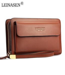 Portafogli da uomo di marca Leinasen con tasca portamonete con cerniera doppia cerniera portafoglio maschile lungo grande borsa da uomo pochette portamonete nero business J4891170