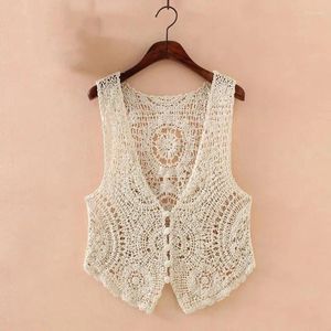 Coletes femininas 2024 verão oco lacethin estilo colete casaco mulheres curto sem mangas fora gancho flor fora jumper camisola cardigan feminino top