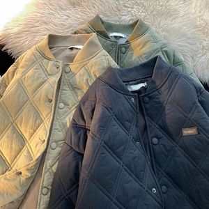 men's Winter Jackets Stand Collar Diamd Lattice Thick Warm High Quality Jackets Solid Color Casual Single Breasted Warm Parkas h2iS#