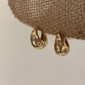 Orecchini a cerchio Minar minimalista oro argento colore metallizzato per le donne Shinning CZ zirconi cubici stella cerchio orecchino grosso regali273N