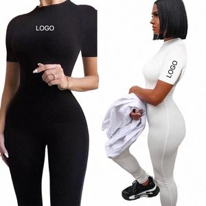 custom LOGO Fi Women Jumpsuit Casual Solid Color Jumpsuits Sports Jumpsuit Playsuit Ladies Workout Sports Gym Bodysuit I5vV#