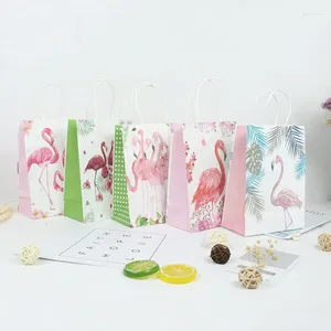 Envoltório de presente festa de casamento favores saco com alças flamingo sacos de papel para presentes chá de bebê aniversário obrigado 10 pc