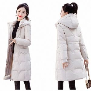 2022 Fi New Puffer Down Cott Padded Зимние куртки Тонкие женские парки Твердые женские пальто с капюшоном Корейская верхняя одежда средней длины n6og #