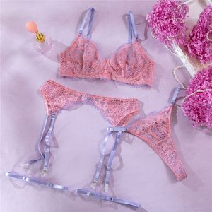 Sexig spetsbh -trosor Underkläder Set Womens Sexiga underkläder Push Up Tulle Bras Set Bekväma underkläder 467