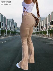 Damskie dżinsy streetwear y2k brązowe kobiety dżinsy high talia strekth bellbottom dżinsy modowe harajuku szeroką nogę czarne spodnie Flare Panting Fabel 24328