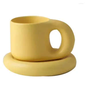 Muggar luda 300 ml kreativt handgjorda handtag mugg och oval platta keramisk kopp tefat för kaffe te mjölk tårta nordisk heminredning
