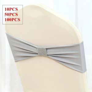 Faixas Branco Preto 50 PCS Lycra Cadeira Banda Única Camada Spandex Cadeira Sash com Capa de Cadeira Net Evento Festa Decoração de Casamento