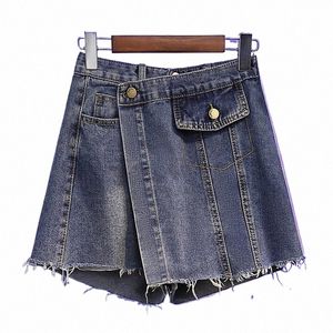 Plus Size 3XL 4XL 5XL Y2K Denim Saia Curta para Mulheres Cintura Alta Fi Sexy High Street Tassel Jean Feminino Roupas de Verão x3wR #