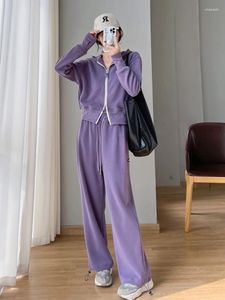 Pantaloni a due pezzi da donna Tute con cappuccio a maniche lunghe per le donne Tuta da donna Cappotto e pantaloni sportivi Giacca monocromatica Y2K 2024 Autunno Inverno