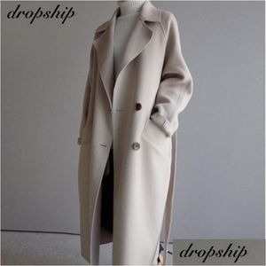 Misto Lana Da Donna Donna Inverno Beige Miscela Elegante Donna Moda Coreana Cappotti Lunghi Neri Cappotto Di Lana Minimalista Vintage Cammello Dhu6K