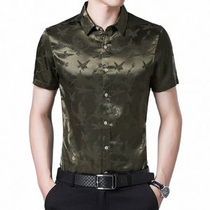 Sommar 2021 herrfåglar Silk Dr Shirt Casual Short Sleeve Floral Streetwear Male Soft Silk Shirts kläder 61VW#