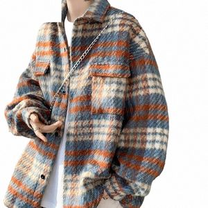 korean Spring Autumn Ctrast Loose Plaid Coat Men Jackets Short Coat Men Retro Jacket Men Basic Daily Versatile Leisure style y5tJ#