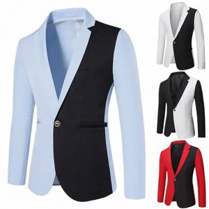 Erkekler Blazer İnce Fit Pitsalize Renk Eşleşmesi Sıradan Ceket Beyaz Kırmızı Siyah Gökyüzü Mavisi Takım Partisi Gösterisi Blazer Maskulino 07zy#