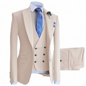 män kostymer 3 bit set blazers jacka väst byxor 2024 fi nya mäns casual busin fast color smal fit kostym bockare 46hx#