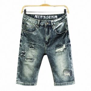 Streetwear Zerrissene Elastische Männliche Kurze Hosen Fi Loch Denim Shorts Männer Hip Hop Jeans Casual Stretch Vintage Kurze C4NC #