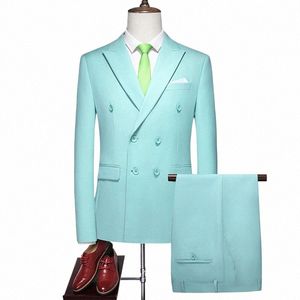 2 шт. костюм, пальто, брюки, комплект / 2023 Fi, новый мужской повседневный деловой костюм, однотонный двубортный свадебный пиджак, куртка, брюки y9fd #