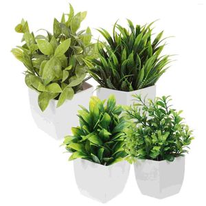 Flores decorativas 4 Pcs Decorações Plantas em Vasos Artificiais Escritório Plantas Falsas Para Interior Plástico Mini