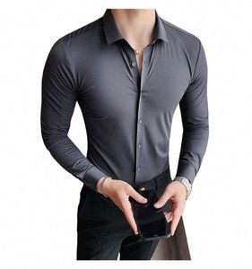 high-end Men's White Busin Shirt, Silky, Comfortable And Seaml. Prure-Free Rubber Pleats And Ir-Free Men's Shirt. j0jD#