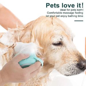 Dog Apparel Pet Grooming Bath Massage Brush With Soap And Shampoo Dispenser Soft Silicone Bristle For Long Short Haired Dogs Cats Shower