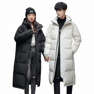 Koreańska kurtka dla mężczyzn w dół nad kolanem gęstwy lg duck płaszcz pary z kapturem ciepłe zimowe miłośnicy ubrania kobiety x13y#