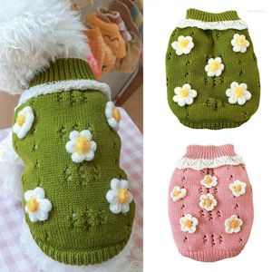 Dog Apparel Small/Medium/Large Sweater Warm Pet Coat For Autumn/Winter Breathable Knitted Floral Teddy Dress Soft Outdoor Cat Knitwear